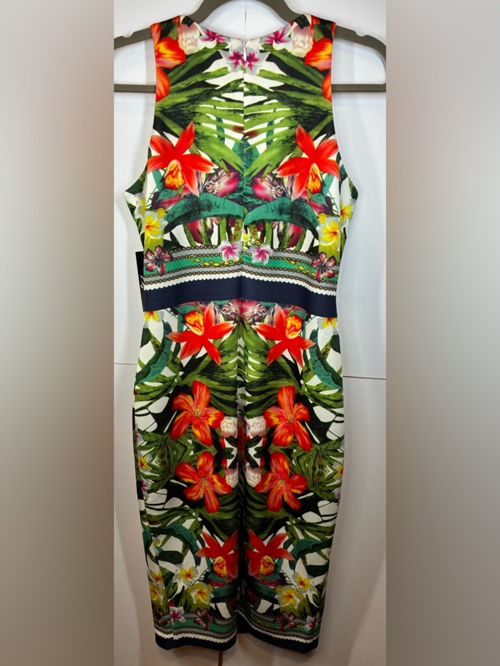New York & Company NWT Stretch Dress Medium Tropical Floral Bodycon Sleeveless - Picture 4 of 6
